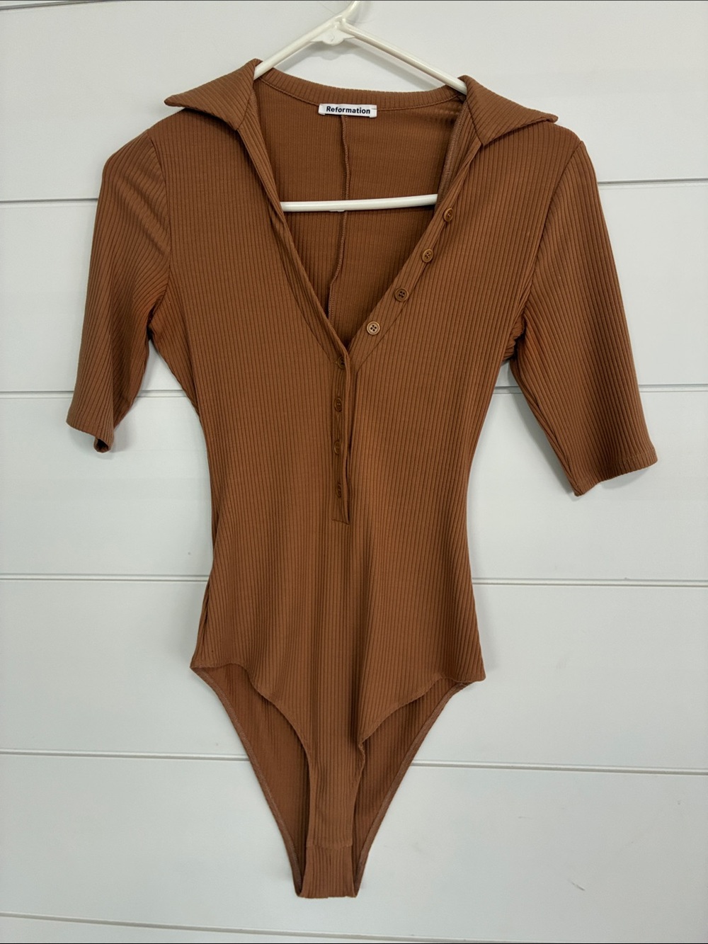 Reformation Rita Ribbed Bodysuit In Butterscotch Brown XS - Picture 2 of 5